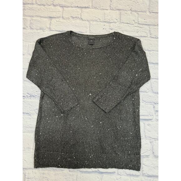 Ann Taylor Factory Sparkly Gray/Black sheer sweater Holiday sequined sz Medium - Picture 1 of 7